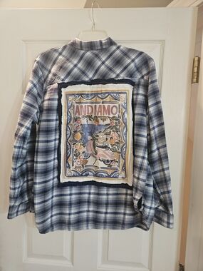 Upcycled Plaid Flannel Jacket with Andiamo Back Patch